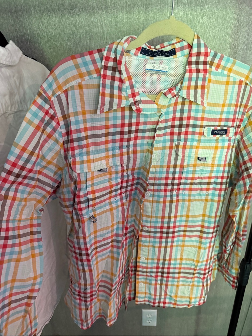 Columbia Multicolor Plaid Button-Down Shirt - White, Red, Orange, Blue